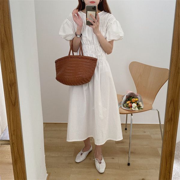 

dresses sweet waist-controlled minimalist chic all match summer solid gentle a-line vintage long es, Black;gray