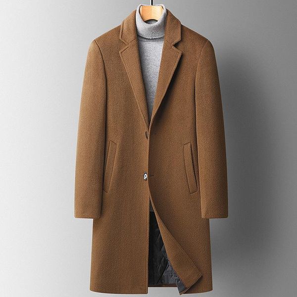 

men's trench coats 2021 british men winter parka cardigan cashmere wool clothing padded vintage clothes oversize quilting coat, Tan;black
