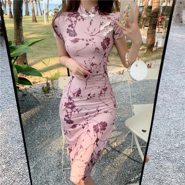 

ethnic clothing elegant lady slim qipao women retro print evening dress chinese style vintage cheongsam korean dresses oriental, Red