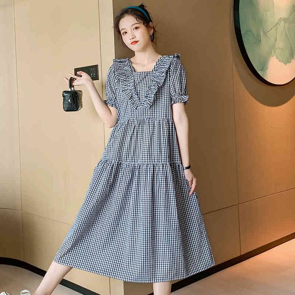 

dresses 1876# summer korean fashion plaid maternity long sweet large size loose clothes for pregnant women pregnancy dress, Black;gray