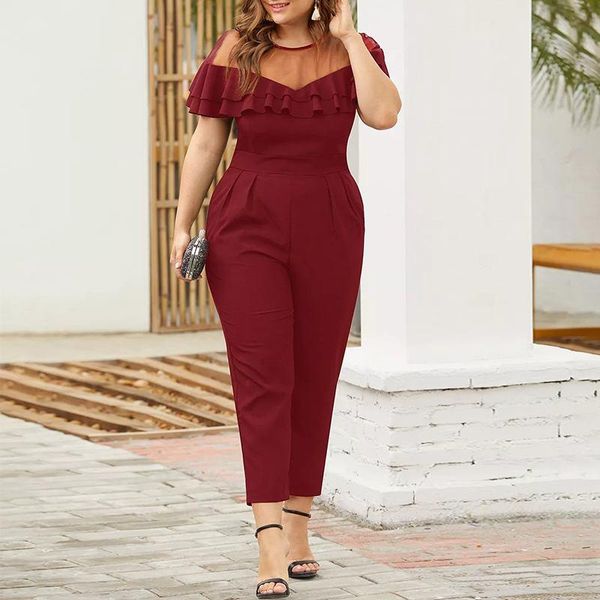 

women's jumpsuits & rompers mesh patchwork elegant ruffle 2021 casual summer pants female office ladies playsuits oversized, Black;white