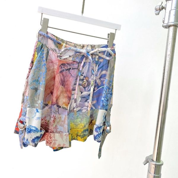 

women's shorts 100% real silk sashes women beach style chic summer z printing bohemian bottom female runway designer luxury, White;black