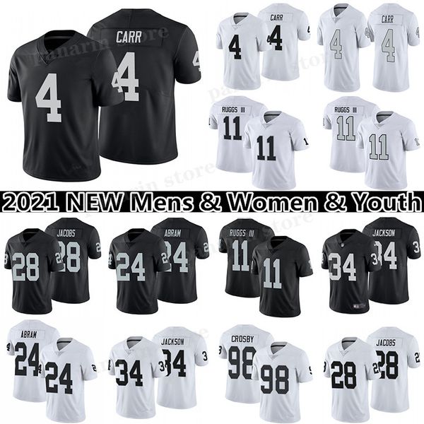 

11 henry ruggs iii 4 derek carr 28 josh jacobs football jersey 34 bo jackson 24 johnathan abram 83 darren waller 98 maxx crosby mens women y, Black;red