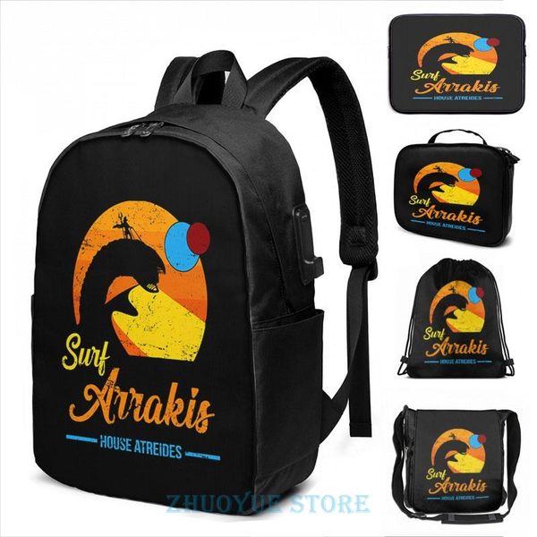 

backpack funny graphic print surf arrakis house atreides usb charge men school bags women bag travel laptop