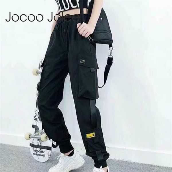 

fashion streetwear cargo elastic waist joggers harajuku bf loose haren pants casual trousers plus size 3xl 210416, Black;white