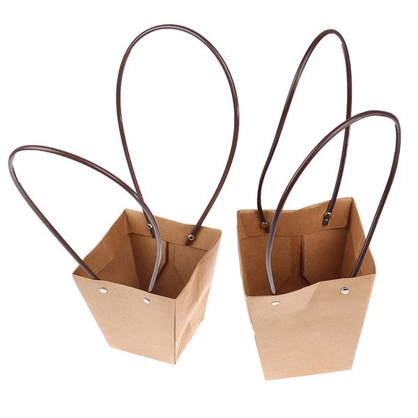 

gift wrap 1pc kraft paper bags flower box with handle waterproof bouquet florist