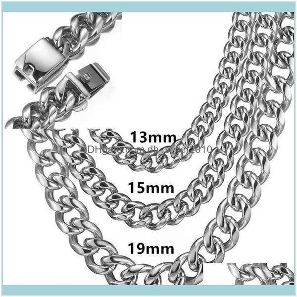 

necklaces pendants jewelry13/15/19mm wide mens 316l stainless steel curb cuban link chain necklace & bracelet jewelry gift 7-40inch chains d, Silver