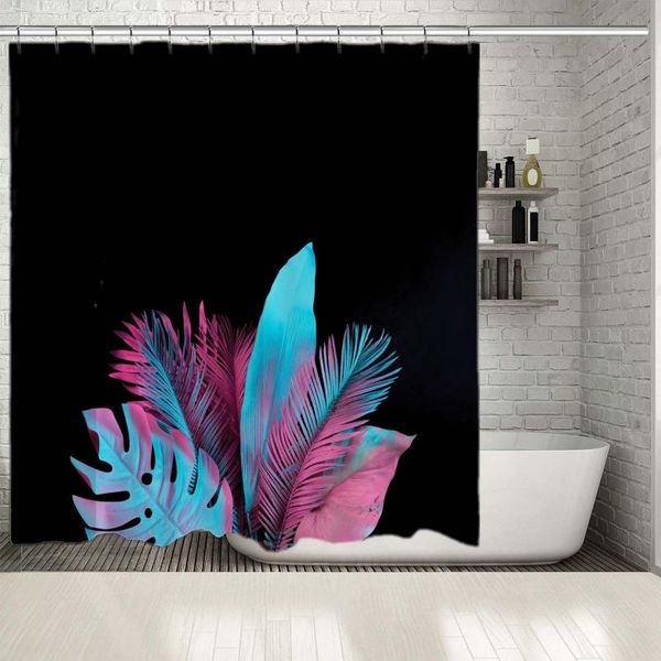 

shower curtains curtain painted tropical palm leaves on black background surrealism art pink aqua