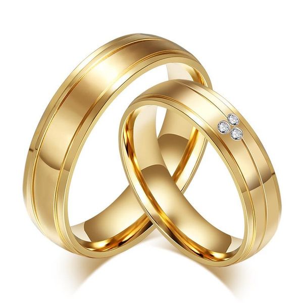 

wedding rings 1pcs 2021 fashion gold-color couple cz stainless steel engagement ring for women men, Slivery;golden