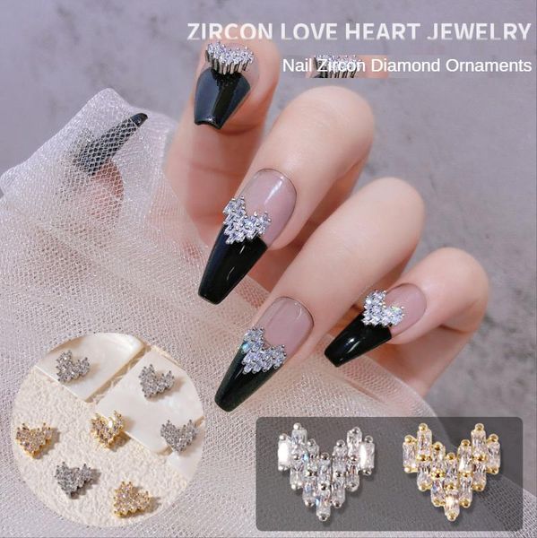 

nail art decorations 2021 gems diamond jewelry, 8x8mm ultra-flash heart-shaped zircon charms 3d decoration manicure accessories#sz06, Silver;gold