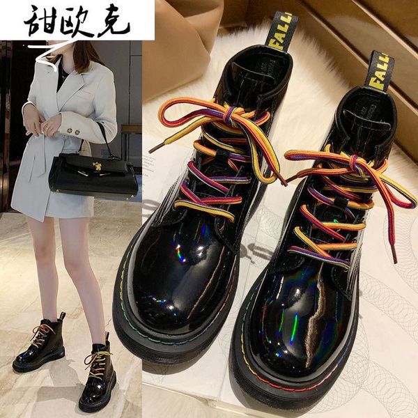 

boots fashion women's autumn winter 2021 all-match thin thick heel thick-soled increased casual ankle cotton, Black