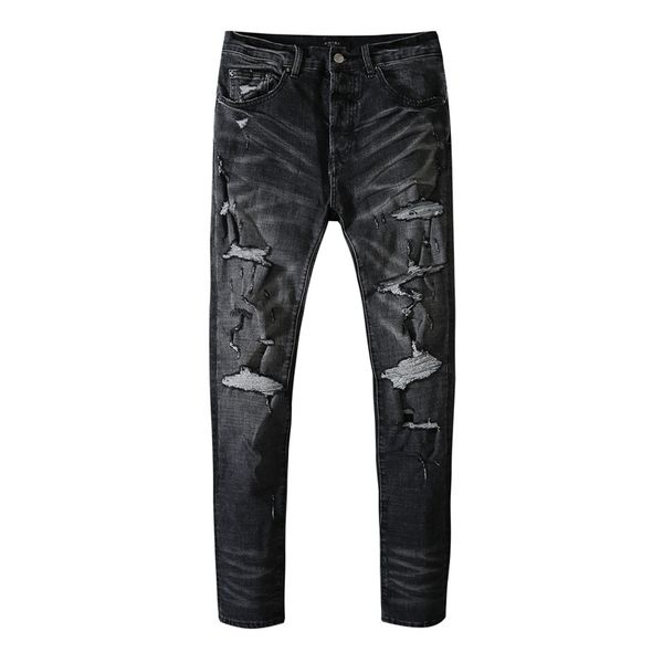 

2021 tikmens jeans distressed motorcycle biker jean rock skinny slim ripped hole stripe fashionable snake embroidery denim pants #024, Blue