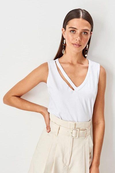 

women's t-shirt trendyol white collar detailed basic knitted twoss19xm0216