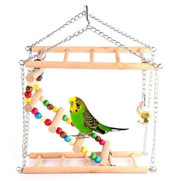 

other bird supplies with bells bridge exercise playing hanging climbing ladder parrot toy funny safe swing double layer eco-friendly wooden