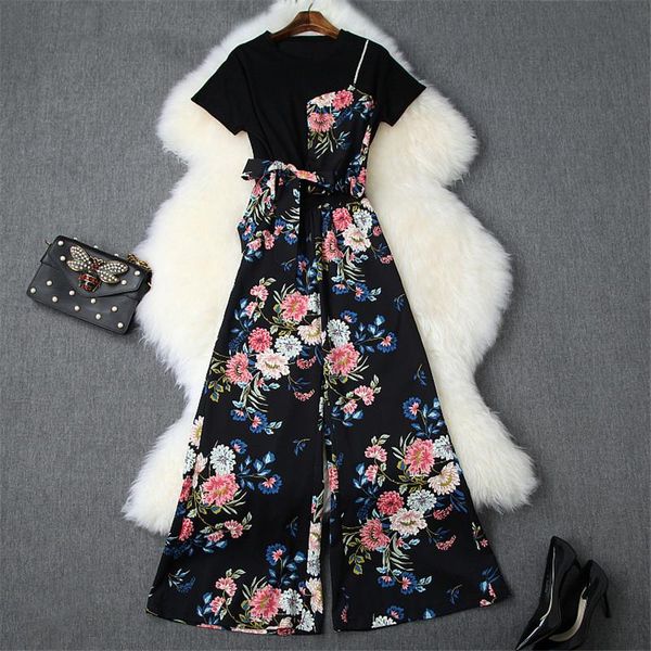 

two piece dress 2021 summer clothes women fashion short sleeve floral print casual and high waist pants suit 2 set outfits, White