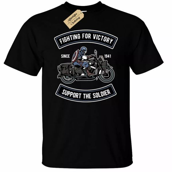 

fighting for victory t-shirt men american biker who captain soldier, White;black