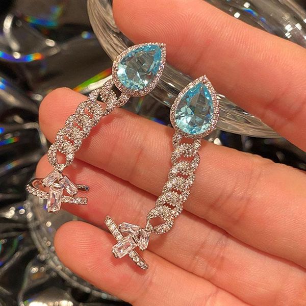 

hoop & huggie france for women earrings blue temperament personality luxury jewelry stainless steel dinner gift wedding wholesa, Golden;silver