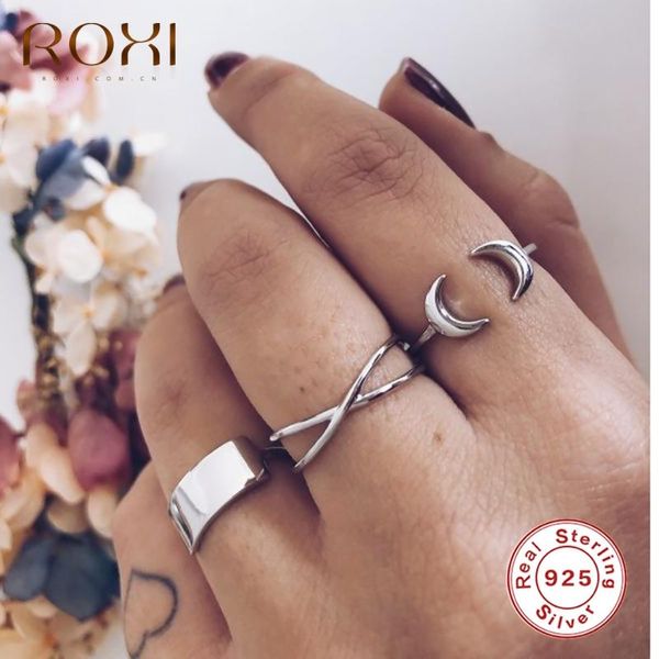 Cluster-Ringe Roxi Ins glänzender Mond offen für Frauen Hochzeit Verlobung verstellbar Anillos Ring 925 Sterling Silber Feinschmuck Bague