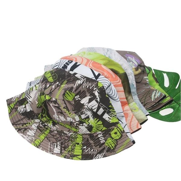 

wide brim hats bucket hat black print flat double sided summer beach casual foldable decoration sun protection sombreros de mujer, Blue;gray