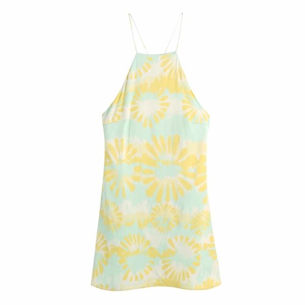 

za strap dress summer women print sleeveless mini es woman elegant beach holiday casual backless clothes 210531, Black;gray
