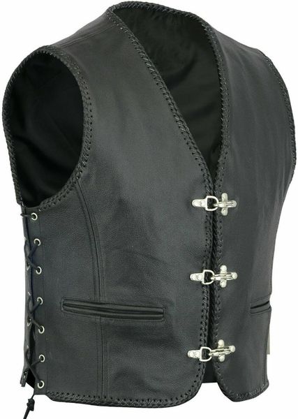 

men's vests mens leather vest cowl motorcycle biker club chopper, Black;white