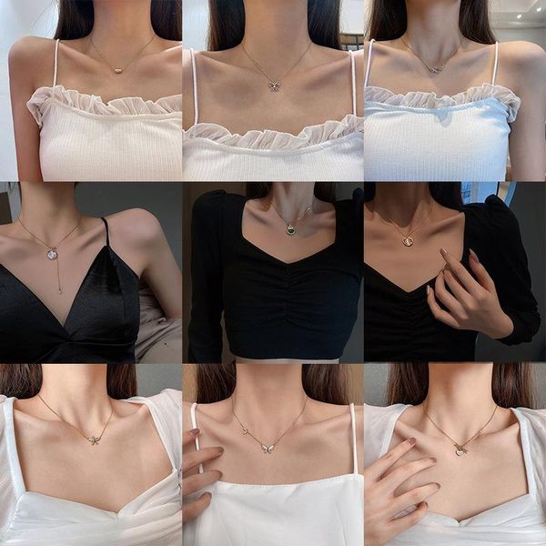 

european and american simple titanium steel necklace vintage rose gold heart pendant ins network explosion style clavicle chain necklaces, Silver