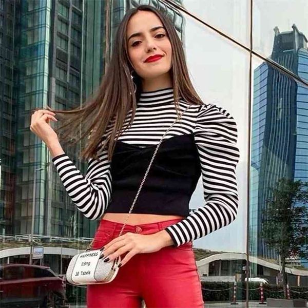 

female long sleeve turtleneck pollover sweater women clothes causal striped soft autumn winter knitted outfit 210427, White;black