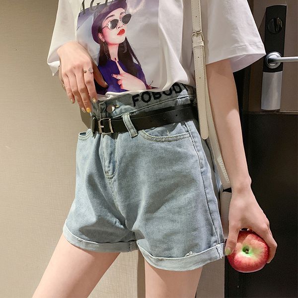 

women's shorts summer 2019 new korean high waist straight jeans curled pants, White;black