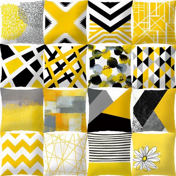 

cushion/decorative pillow yellow black geometric cushion cover decorative cushions for sofa floral strip pttern polyetser pillowcover throw