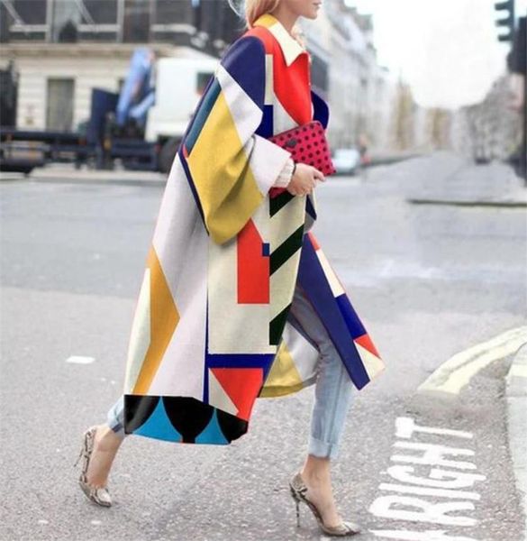 

digital printing women's coat windbreaker fashion female trench long autumn casual flare sleeve print coats, Tan;black