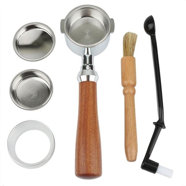 

coffee filters bottomless portafilter espresso machine wood handle filter with 51mm basket powder bowl cup brush