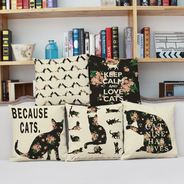 

retro abstract cat linen pillow nap office cushion sofa core pillows decor home cover cushion/decorative