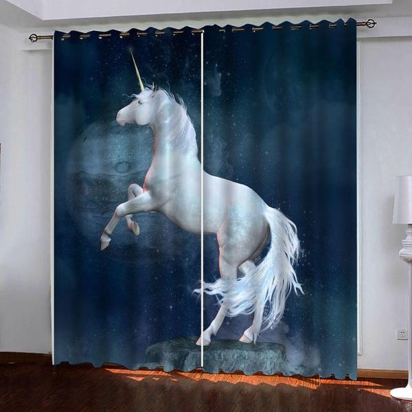 Curtain Drapes Blue Curtains Horse 3D Blackout For Living Room Bettwäsche Cotinas