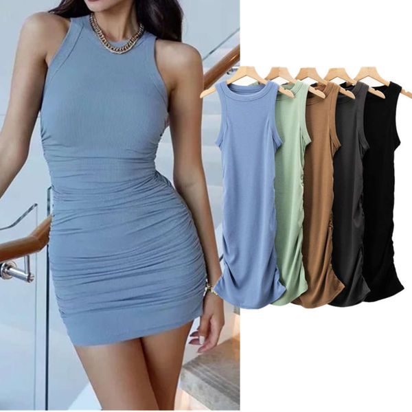 

autumn fashion wrinkled elastic tight sleeveless hip wrap bottom, White;black