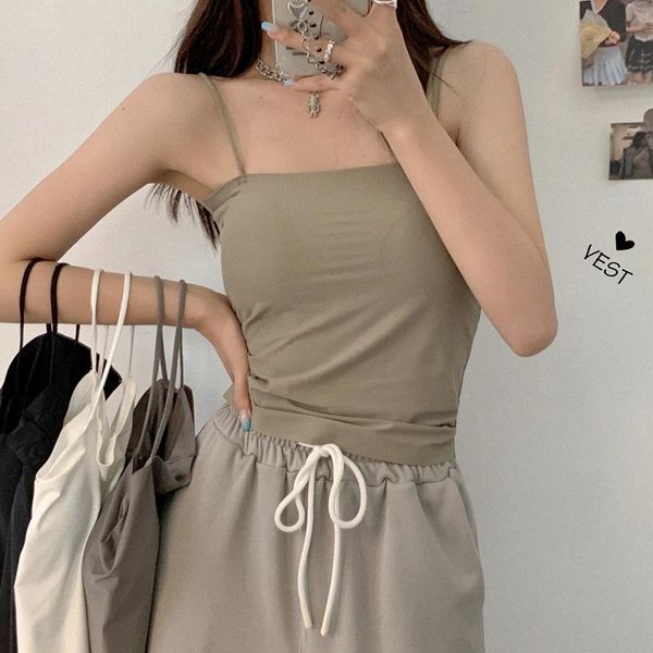 

women's tanks & camis women sling tank breathable chest pad wearing comfortable underwear thin strap beautiful back camisole tube, White