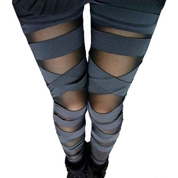 

women's leggings ygyeeg high street rushed fashion patchwork mid knitted rayon cut-out bandage women trousers, Black