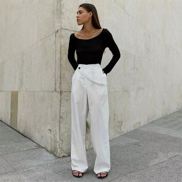 

women's pants & capris white high waist floor-length trouser women spring autumn casual loose button wide leg 2021 streetwear long fema, Black;white