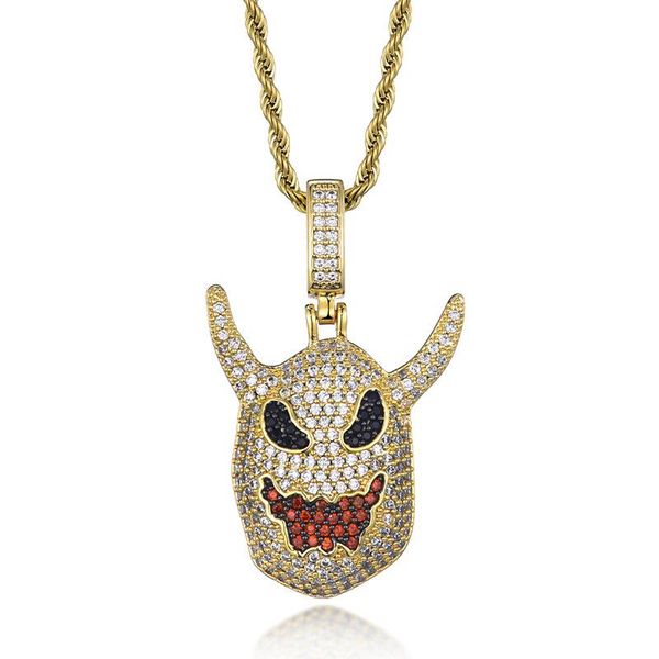 

pendant necklaces hip hop claw setting 5a+ cz stone bing iced out solid horned devil pendants necklace for men rapper jewelry gift, Silver