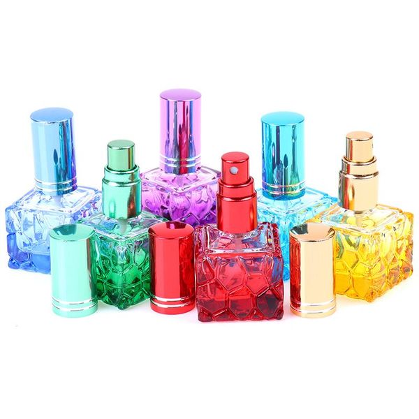 

storage bottles & jars 1pcs colorful square glass perfume bottle 10ml small sample portable parfume refillable scent sprayer cosmetic spray