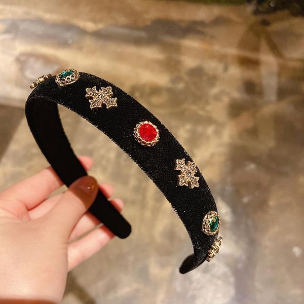 

korea vintage black velvet headband for women 2021 retro red color crystal round star geometric velour hairband hair accessories