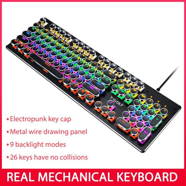 

keyboards t-wolf t70 wired punk mechanical keyboard usb 104 keys led backlight gaming keypad for computer laphome office