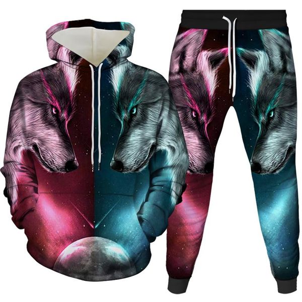 

men's tracksuits fashion men wolf animal 3d printed hooded hoodies / women's shinning design sweatshirts harajuku hoody suit, Gray