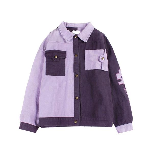

women's jackets autumn winter women purple color block stitching corduroy jacket letters patchwork single breasted pockets outwear coat, Black;brown