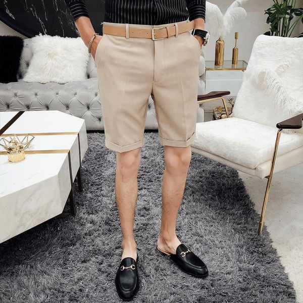 

men's shorts 2021 summer youth british solid color slim short trousers fashion casual five-point pants gray / black khaki/white, White;black
