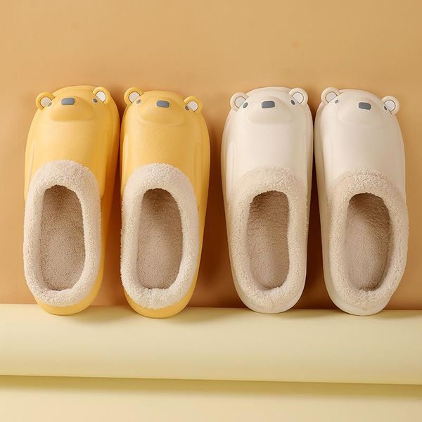 

slippers autumn and winter waterproof cotton women's indoor cartoon plush warm couples home net red lovely hair, Black