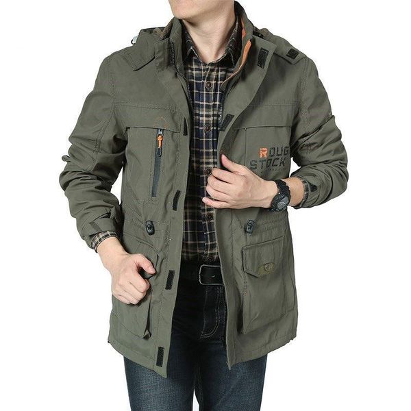 

men's trench coats clothing mid-length jacket casual loose hooded plus size spring and autumn windbreaker men long coat, Tan;black