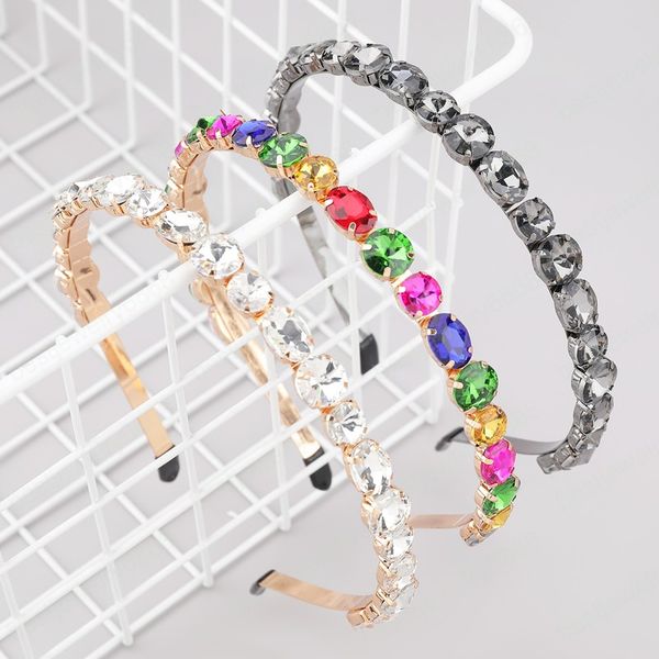 

2021 luxury sparkling headbands korean style women headband alloy round oval rhinestone geometric hair sticks, Silver