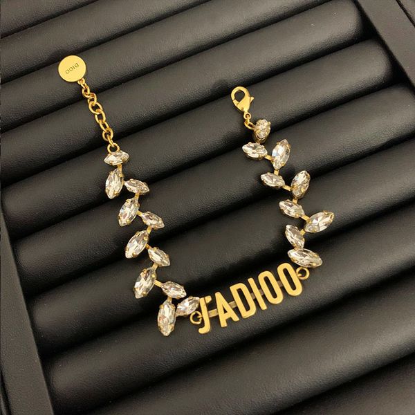 

new d family diamond bracelet with simple letter long chain, Silver