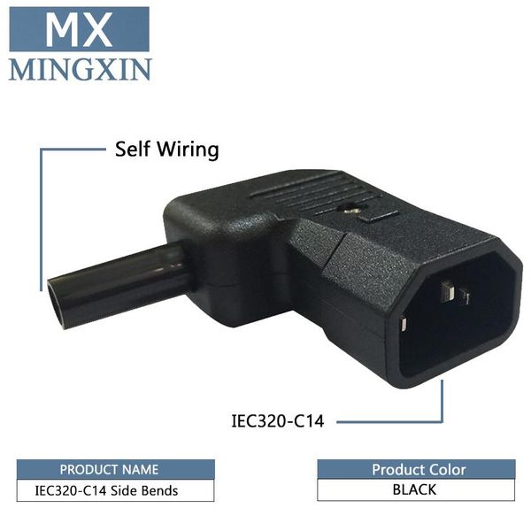 

smart power plugs iec c14 side bends rewirable horizontal connector 125 v-250 v 90 degree plug, detachablen.