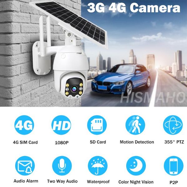 

ip camera wifi cctv outdoor 1080p 8w solar panel rechargeable battery powered pt security 10m pir motion p2p cameras